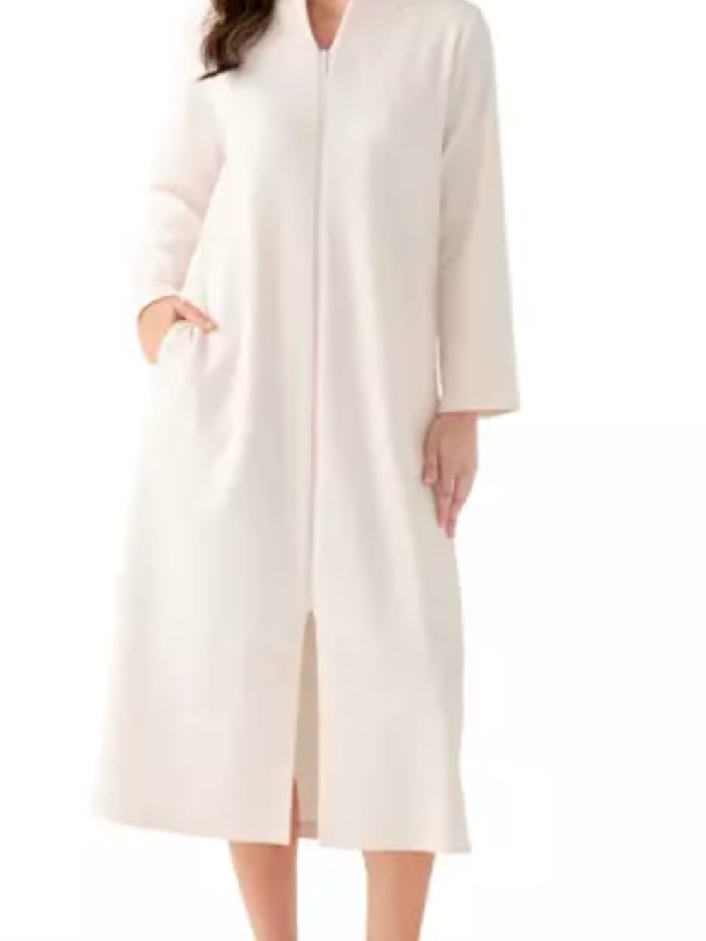 Miss Elaine Women's Long Brushed Waffle Zip Robe Peach